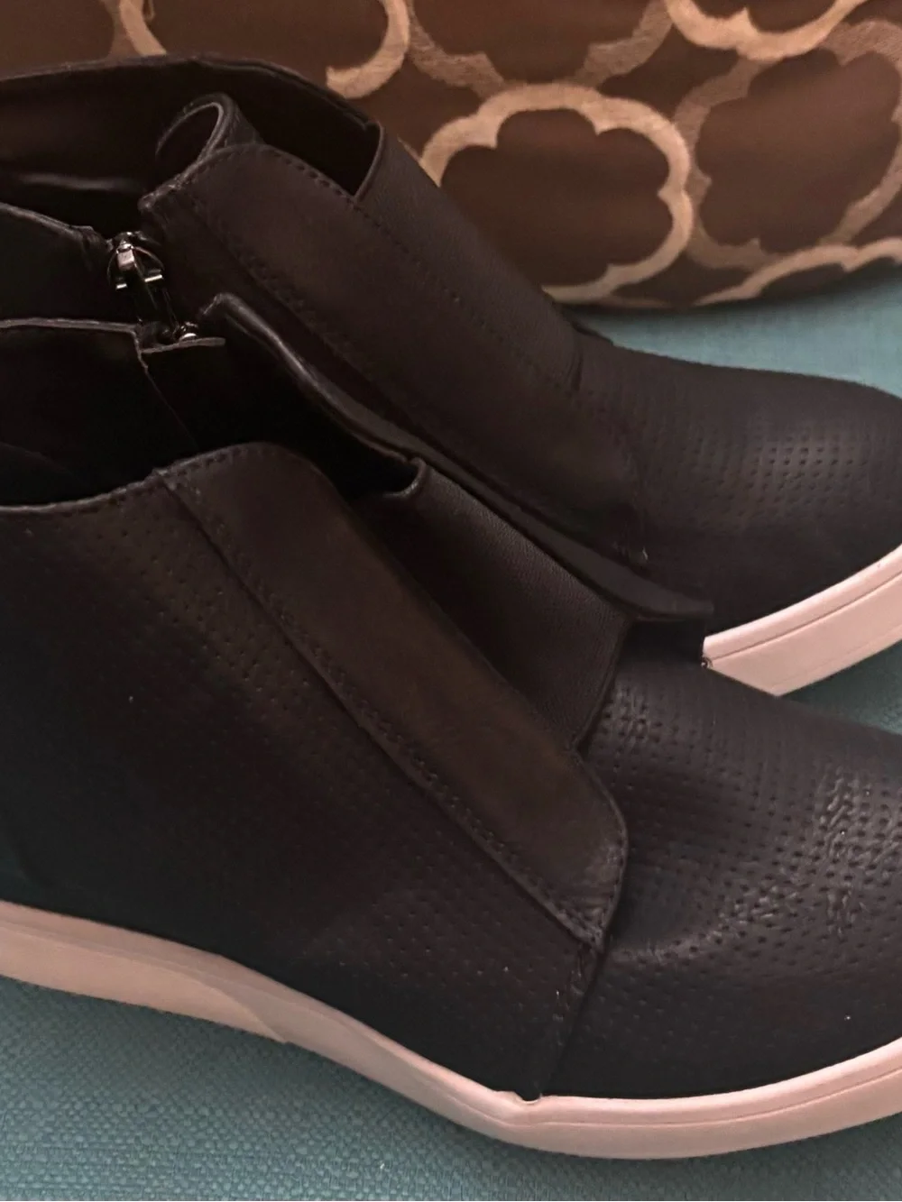 Journee Collection Black Perforated Slip-On Wedge Sneakers, Size 7
